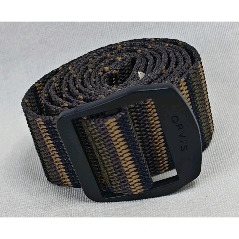 Orvis Woven Slip Through Belt Size 34 Striped Brown Striped‎ Adjustable